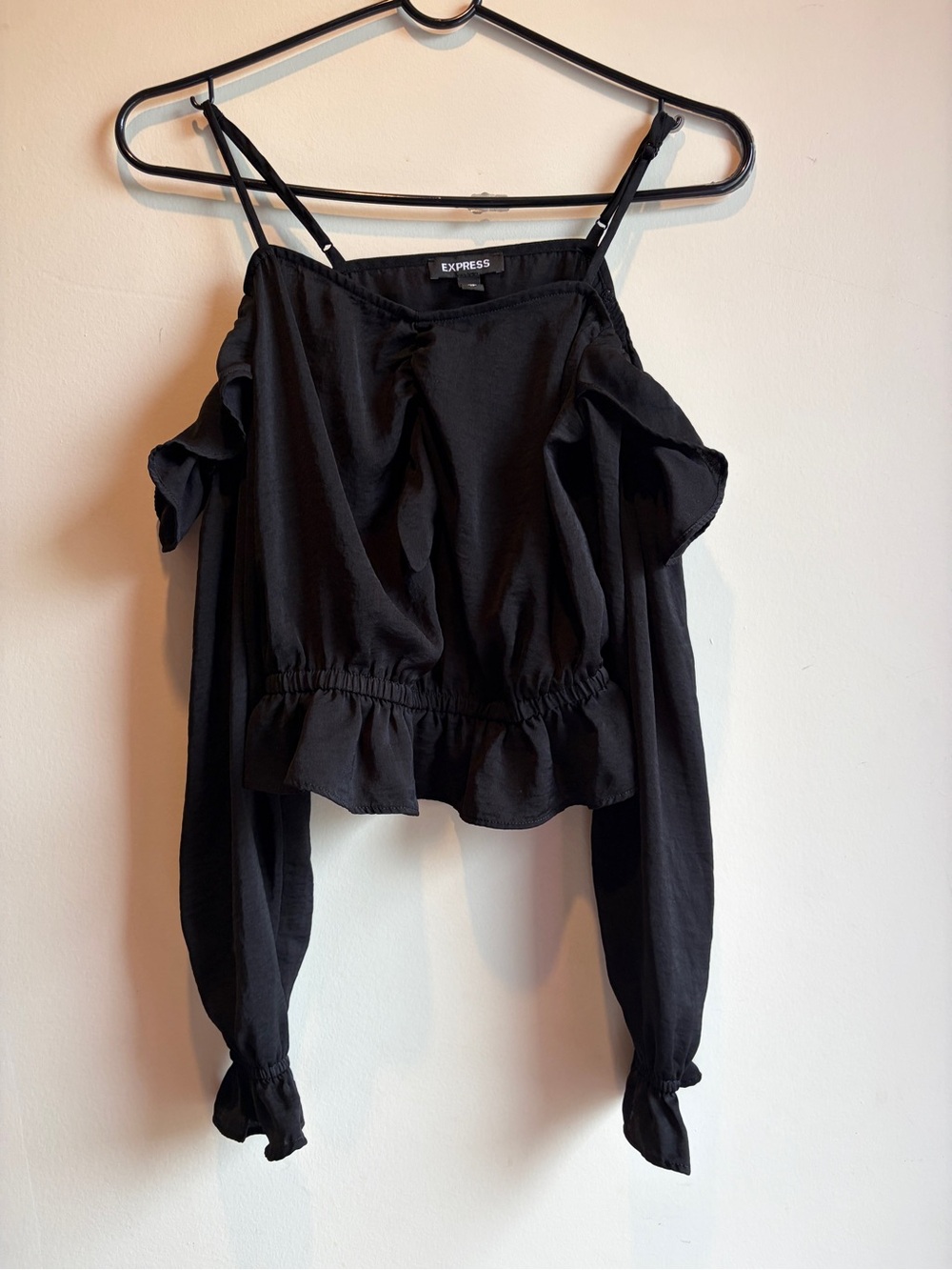 Express Black Off-Shoulder Long Sleeve Peasant Top
